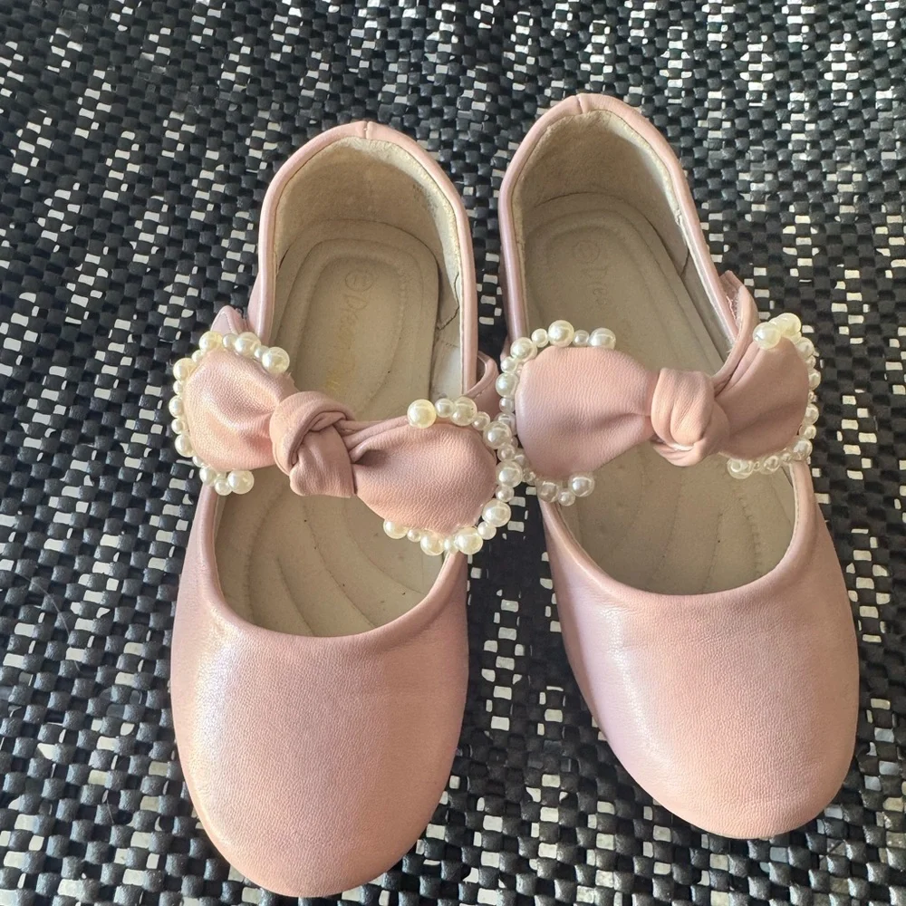 Dream Pairs Blush Pearl Bow Kids Dress Shoes